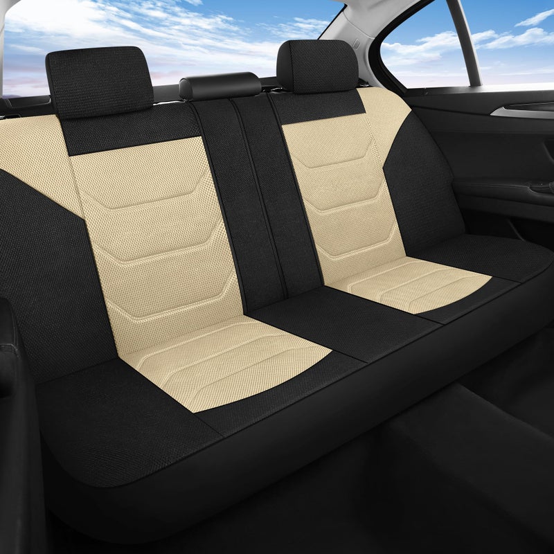 Pariiaotin 3D Air Mesh Car Seat Cover Full Sets Washable and Breathable Premium Cloth Automotive Vehicle Seat Covers for Cars Interior  Universal Fit for Most Cars  Sedan  Truck  SUV(Black/Beige) - Image 3